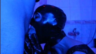 Eva Latex Deep Blown Humongous Prick in Bathroom Latex Mask Rubber Bizarre MILF Old Leather Hard