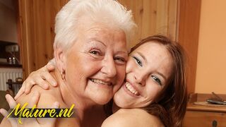 Hairy Grandmother Enjoys it when her Granddaughter comes Over!