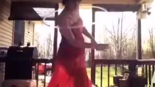 HIDDEN CAM MILF Emily Dancing in see through dress while pregnant