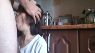 Mature mom gets full load of sperm on her face - rough deepthroat POV