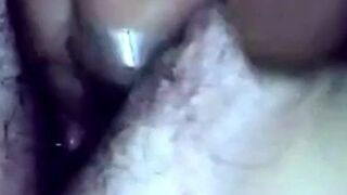 Wifes hairy twat gets finger hammered