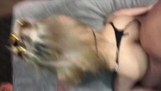 Masked Blonde Milf, get Fuck by her Fiance in Doggy Style, she Touch his Balls