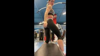 Gym Workout in Yoga Pants, Fit Behind in Leggings, Woman Biceps Destruction
