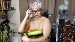 MILF Secretary with Zucchini and Carrots in Wet Cougar Twat... Vaginal Testing of a Cougar Wild ))