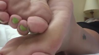 Milf Foot Tease with Neon Green Toes