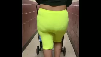 See through Yellow Pants doing Laundry