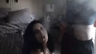 MATURE MOM sucks stepsons friends cock for last smoke- smoking fetish
