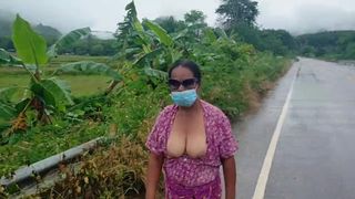 Charming Aunty Titties Show in the midst of ravishing nature
