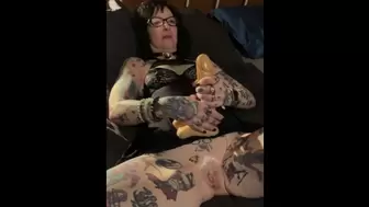 Cute AF Old Mounts Herself and Orgasms on Humongous Dildo
