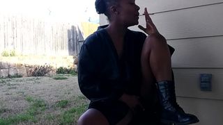 SweetButtTasty smoking and fingering herself in the backyard!!!!!