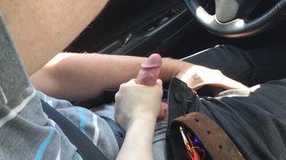teasing him with a hand job driving down the highway, mmm