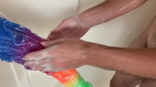 washing my gigantic rainbow cokc