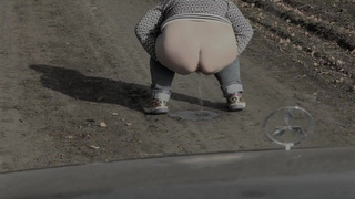 Pissing on the road old fat woman milf.