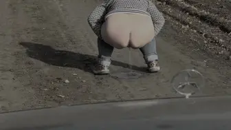 Pissing on the road old fat woman milf.
