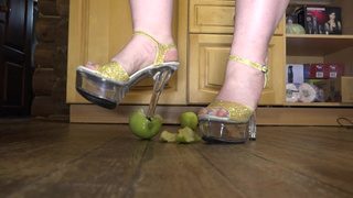Crush apples with high platform heels.