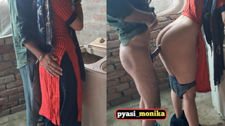 Humongous bum Indian desi milf maid gets hard-core fucking in standing doggy styel by her owner.