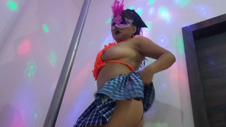 STEPMOM DRESS UP AS A VERY ATTRACTIVE STUDENT AND PERFORMS FINE DANCE ON THE POLE