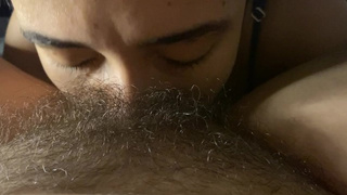 lezzie swallowing very hairy and wet snatch
