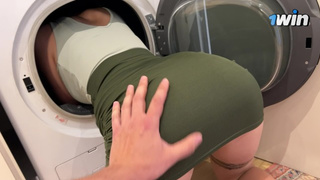 stepson rides stepmom while she's stuck in washing machine