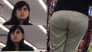 No Underwear on Big Butt Latina Milf in Gray Leggings