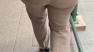 Latina Big booty MILF in tan dress pants