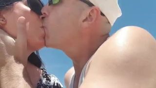 Slut Wife Kisses Boss Cock at the Beach