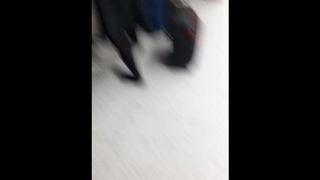 Aged Woman HOT Dipping Shoeplay in Black Flats at the Airport