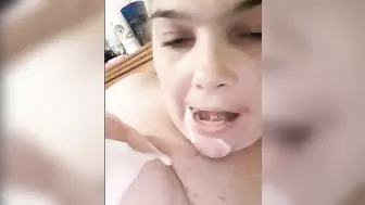 BBW White Slut Sucking Yogurt off Tittie for her Master