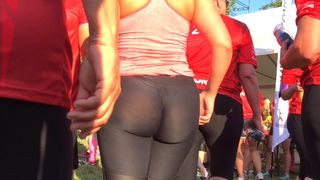 Phat ass bubble butt marathon runner in see through spandex