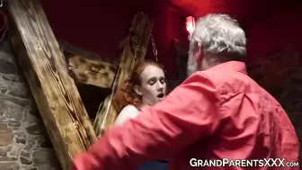 Nubile passionately rides an old man next to horny grandma