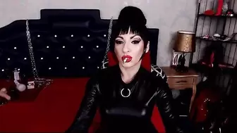 Heavy Smoking Mature Cam Mistress in Sexy Latex Catsuit