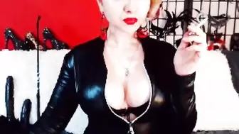 Hot Blonde MILF Smoking Bizarre Webcam Mistress PVC Catsuit + quite Interesting Quick Smoker's Cough !