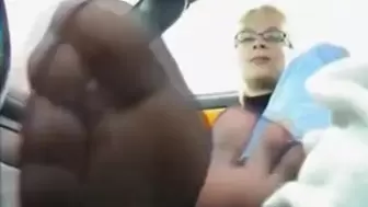 MILF Blonde Footjob in a Car